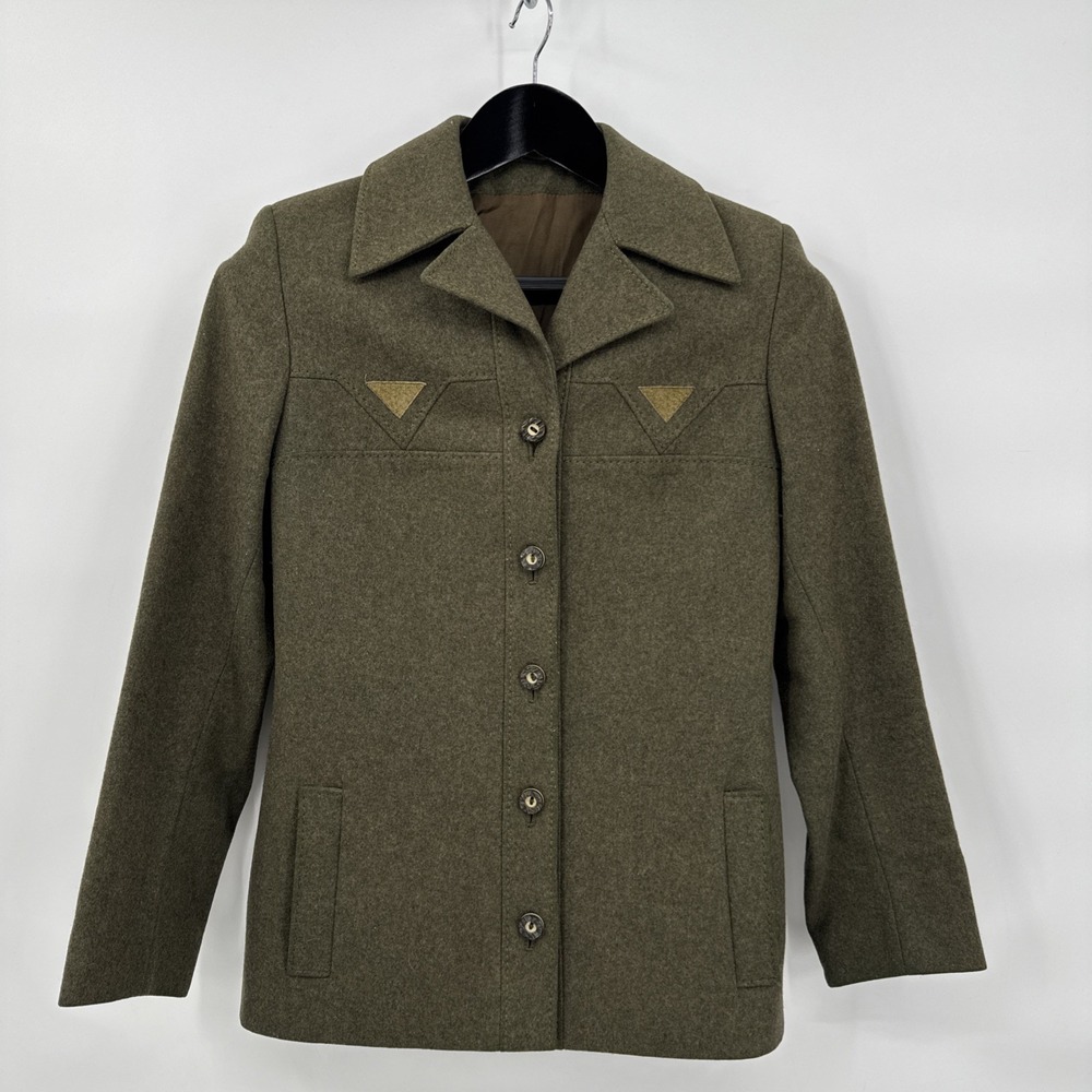 VTG Loden by Tom & Tina Wool Military Field Jacket Olive Sz 36 70s Old Money